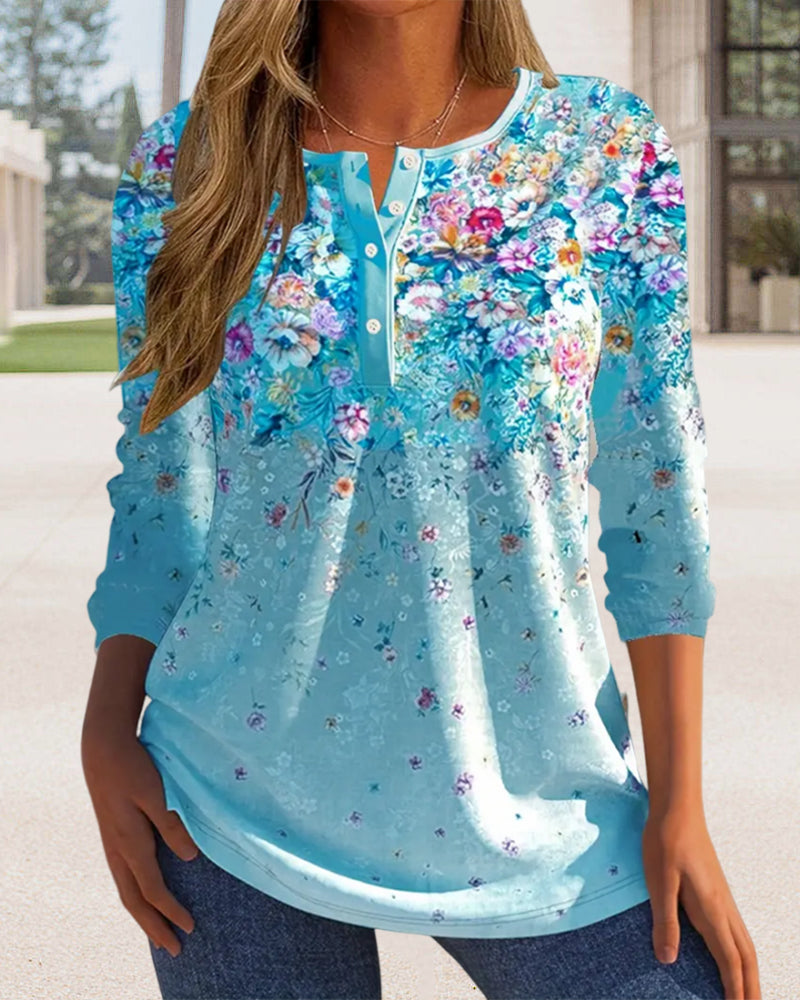 Round collar button floral blouse blouses & shirts spring summer