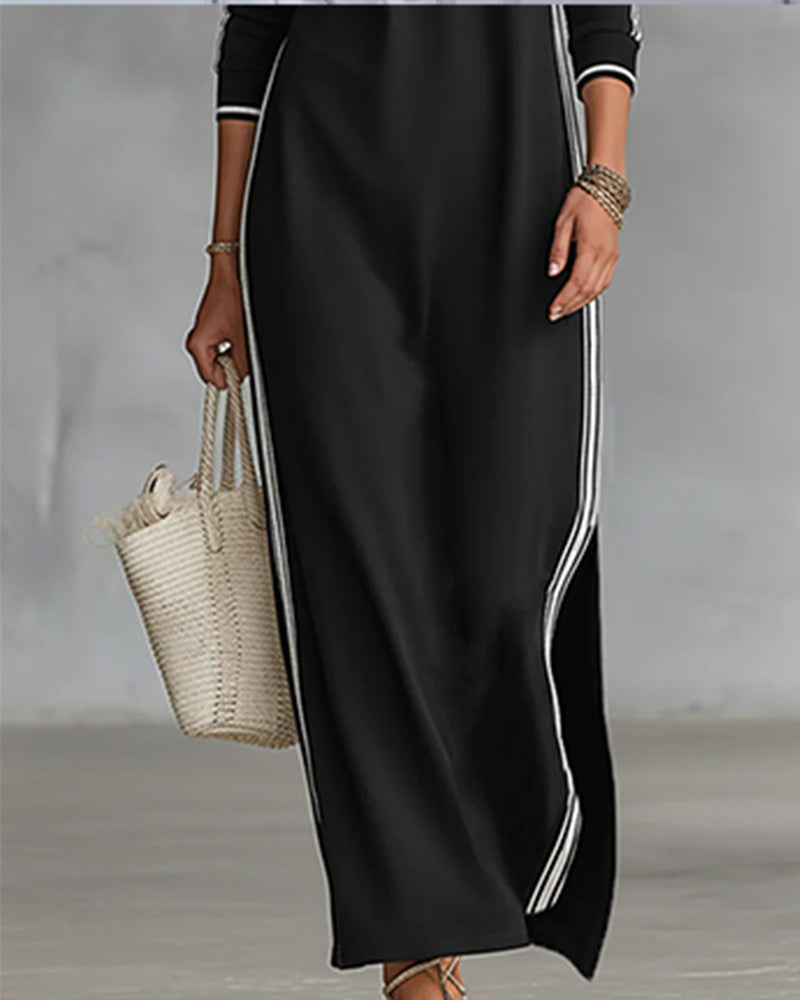 Contrast Button V-Neck Dress