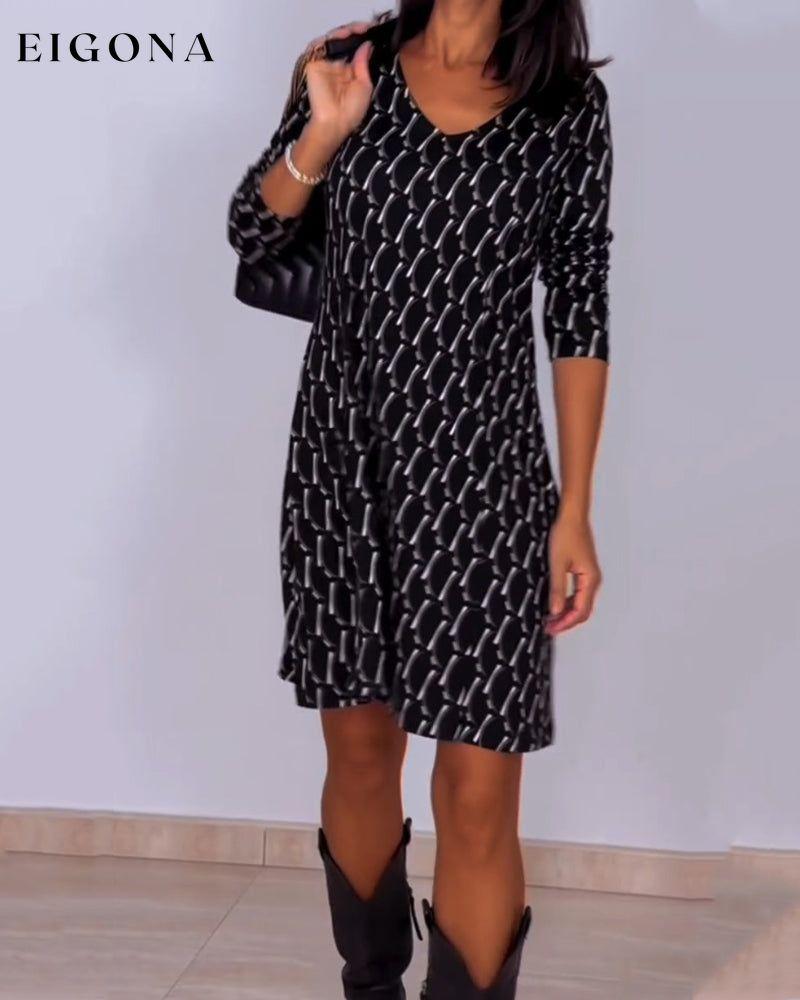 Diamond print v-neck dress Black 2023 f/w 23BF casual dresses Clothes Dresses spring