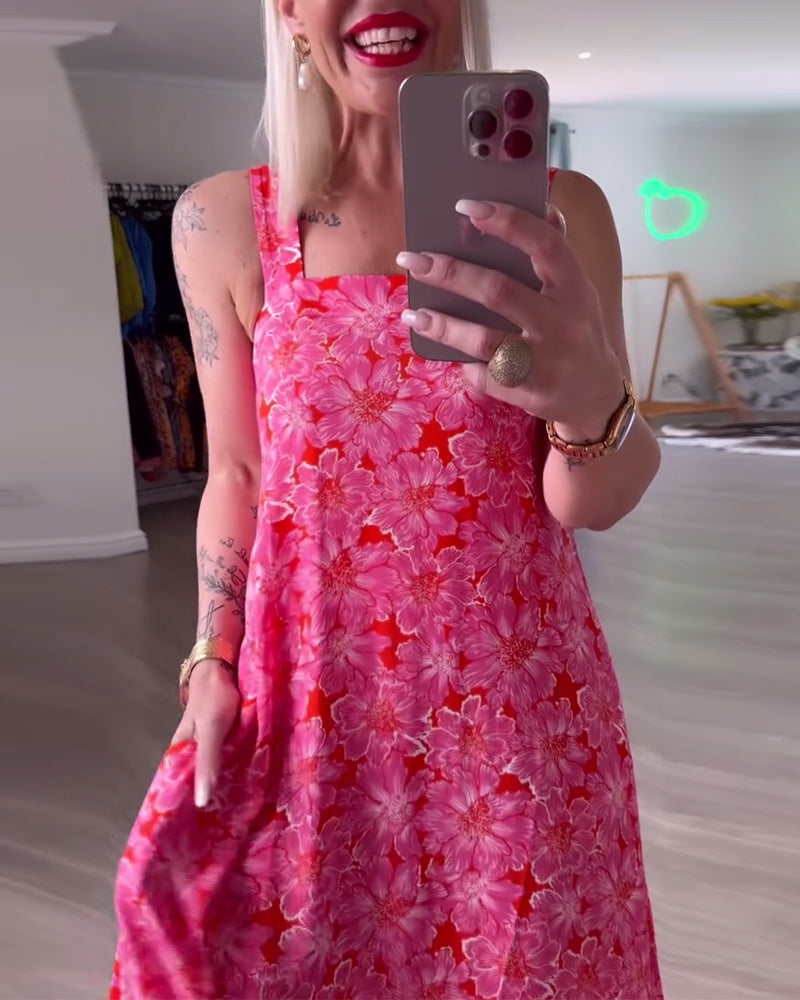 Abito stampato senza spalline con scollo quadrato