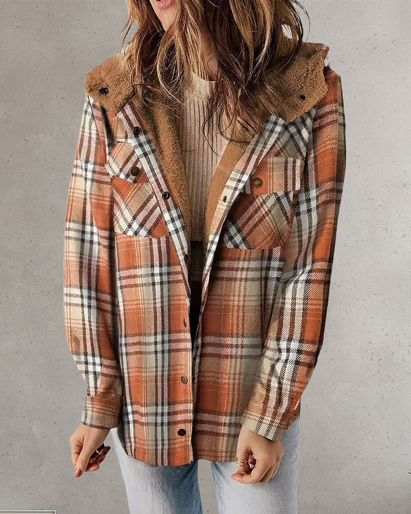 Casual check hooded button jacket 2024 f/w jackets