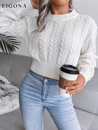 Cable-Knit Round Neck Cropped Sweater Clothes Ship From Overseas Y*X