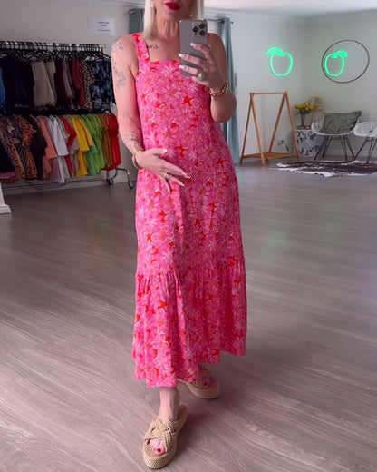 Abito stampato senza spalline con scollo quadrato