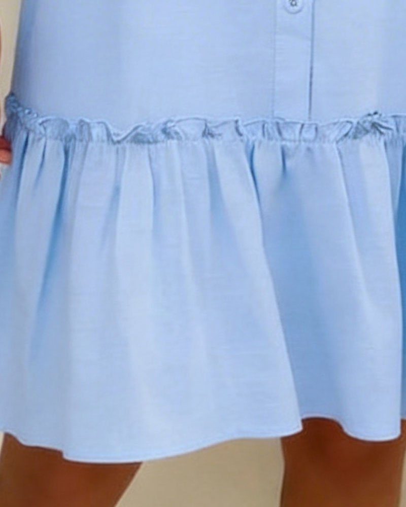 Shirt-Style Short-Sleeved A-Line Dress