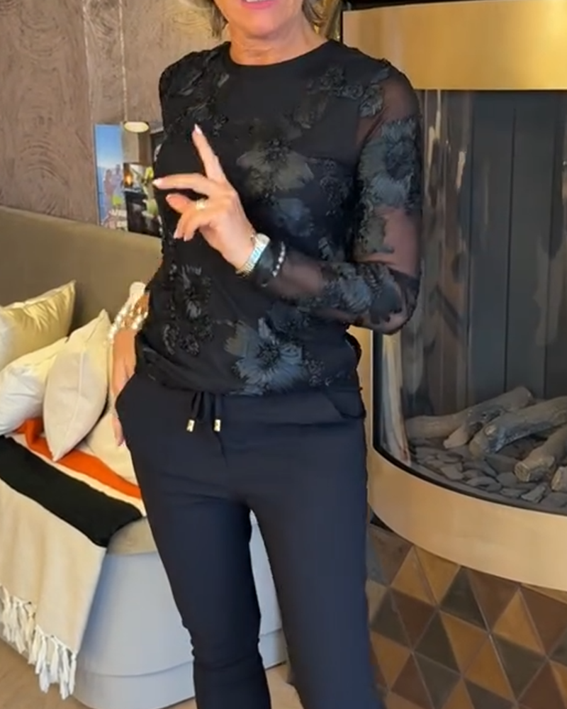 Stylish Round Neck Long-Sleeved Top