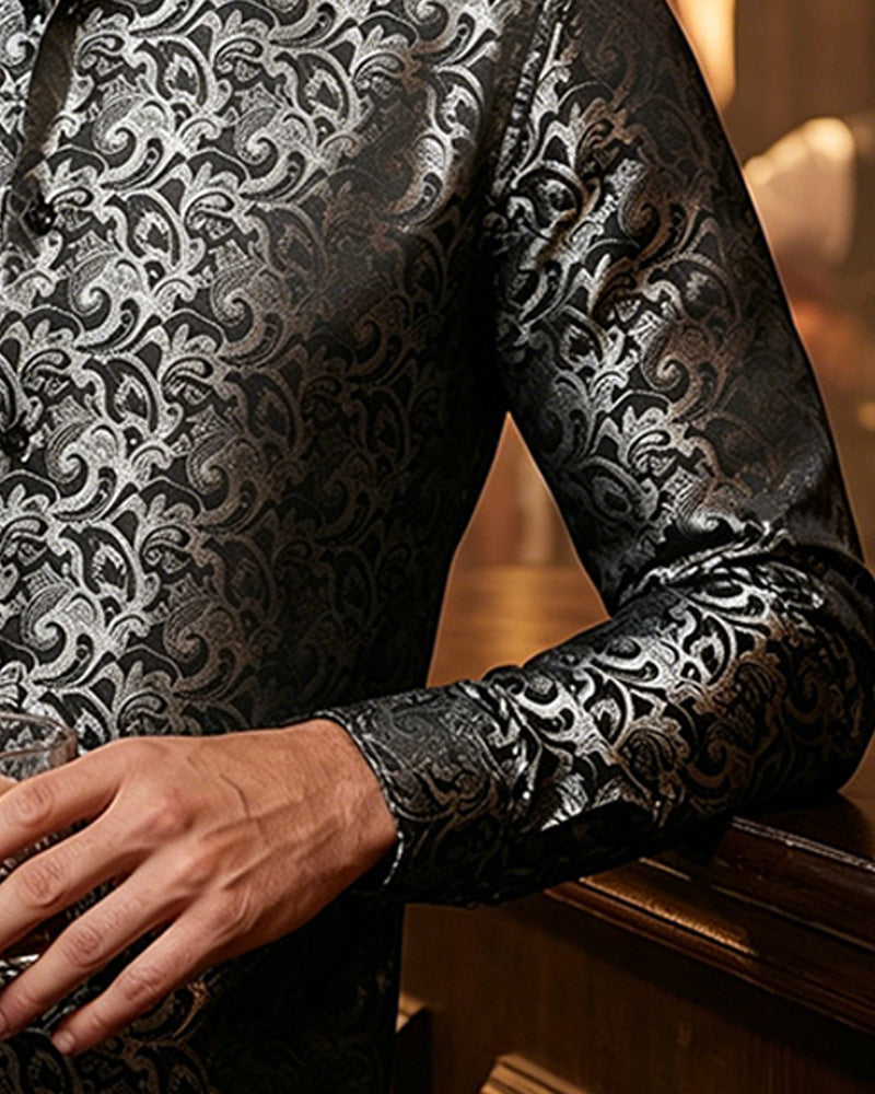 Long Sleeve Lapel Print Shirt