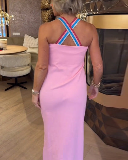 Sleeveless Contrast Color Slim Dress