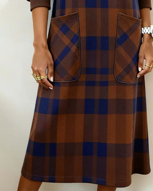 Plaid Print Pocket Shift Dress