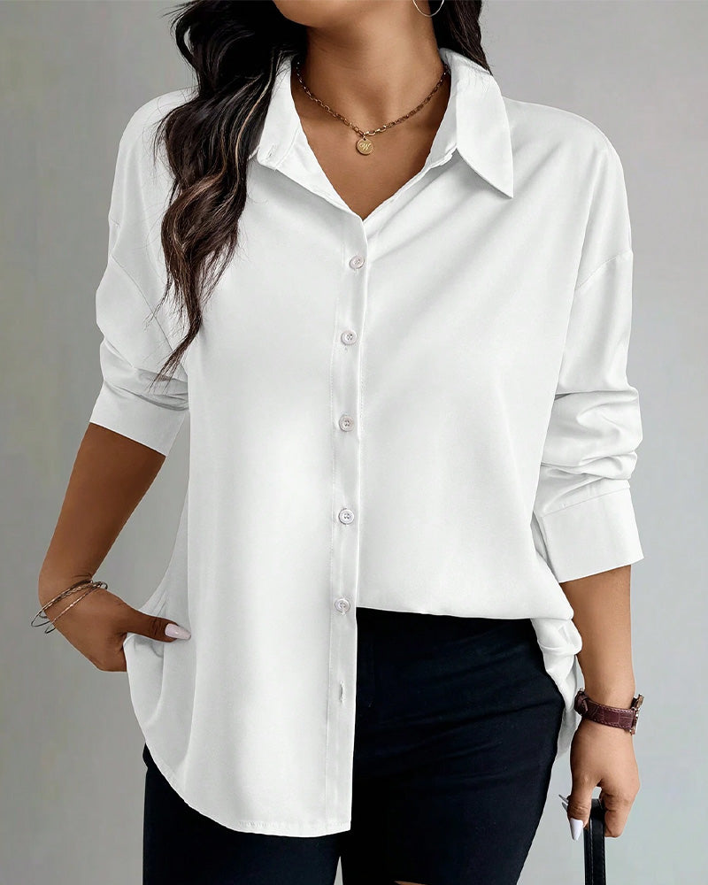 Lapel Long Sleeve Pleated Blouse