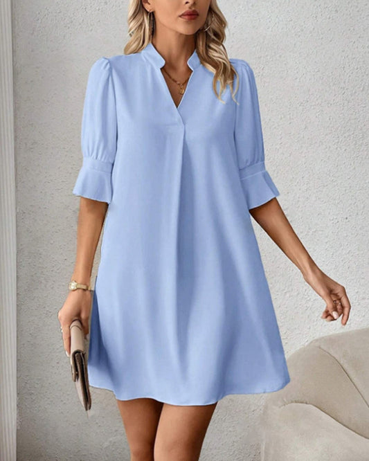 Solid color half sleeve stand collar loose dress casual dresses spring summer