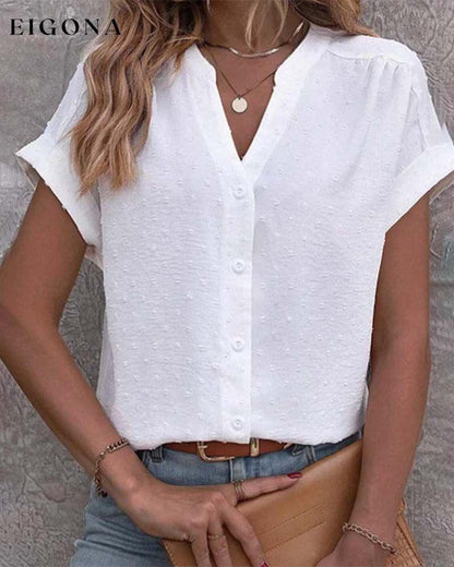 V neck short sleeve button top blouses & shirts summer