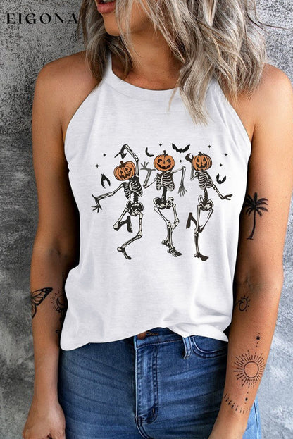 Round Neck Dancing Pumpkin Head Skeleton Graphic Tank White clothes Ship From Overseas shirt SYNZ t-shirt topn trend