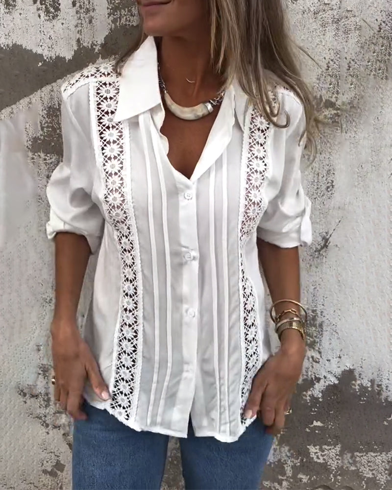 Lapel Solid Color Hollow Shirt