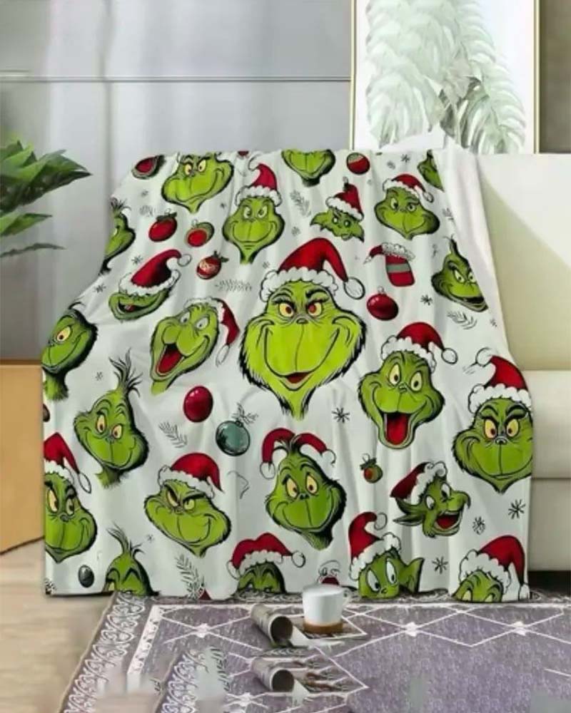 Christmas Checkered Anime Cartoon Throw Blanket accessories christmas grinch