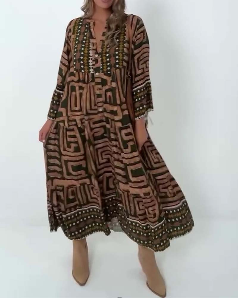 Ethnic Geometric Print Dress