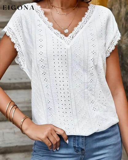 Lace Cutout Short Sleeve Blouses & Shirts spring summer