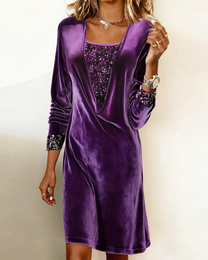 Elegant Sequined Patchwork Dress