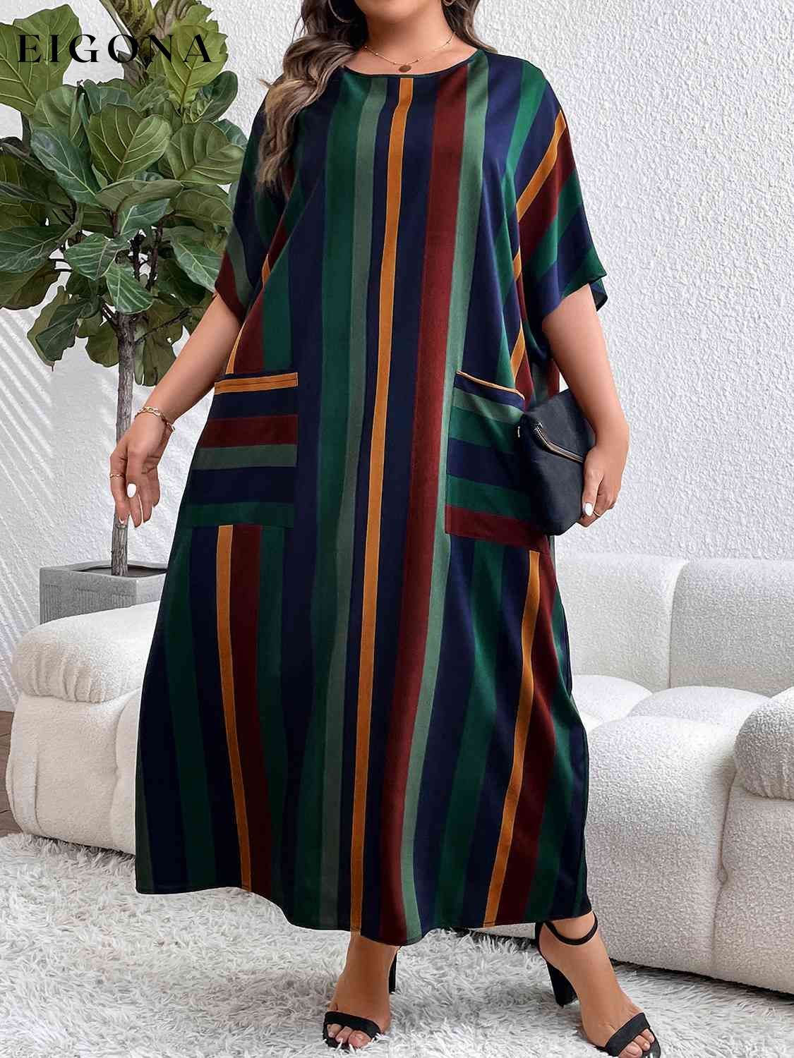 Plus Size Striped Maxi Dress with Pockets clothes dress dresses maxi dress Ship From Overseas Shipping Delay 09/29/2023 - 10/03/2023 Z@Q