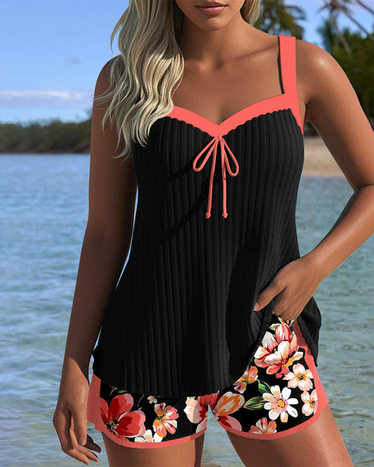 Boxer sportivi stampati con scollo a V Tankini