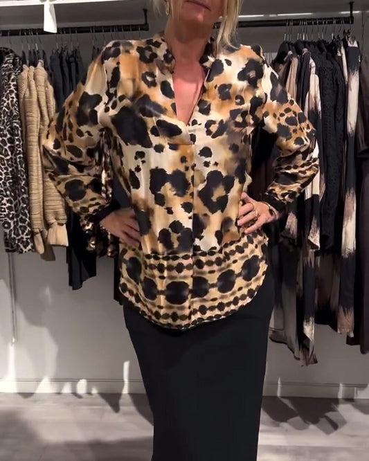 Fashionable Leopard Print Long-Sleeved Shirt 2024 f/w blouses & shirts