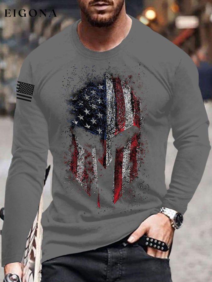 Long Sleeve Flag Print T-Shirt clearance sale