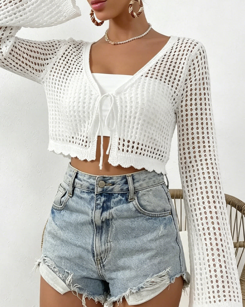 Simple Solid Hollow Out Beach Cardigan