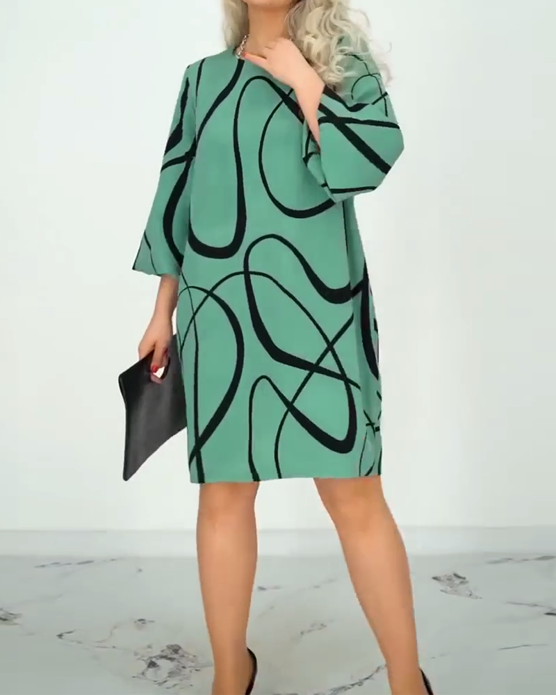 Printed Round Neck Fashionable Design Dress