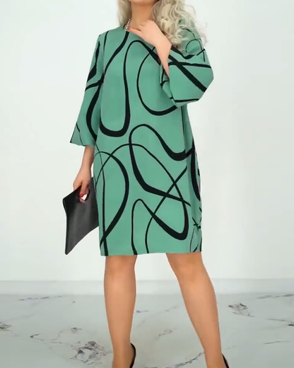 Printed Round Neck Fashionable Design Dress