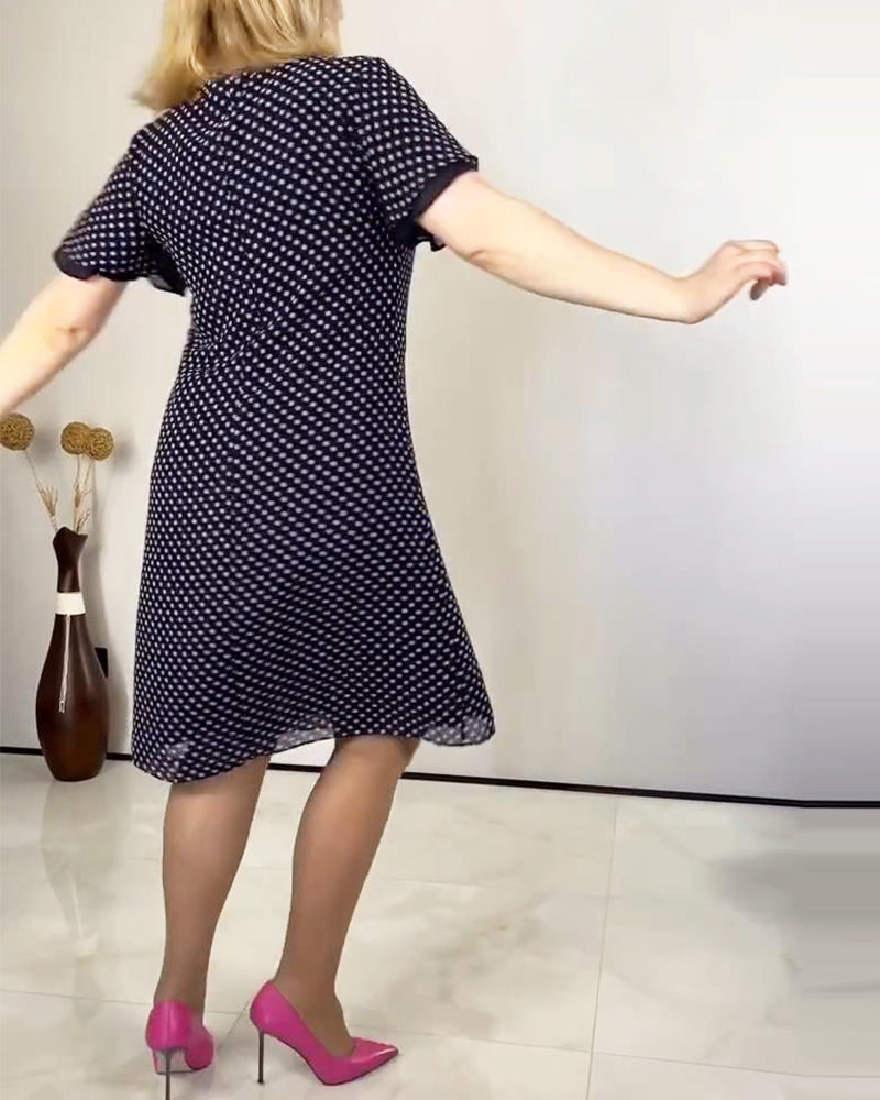 V-Neck Polka Dot Chiffon Dress