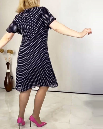 V-Neck Polka Dot Chiffon Dress