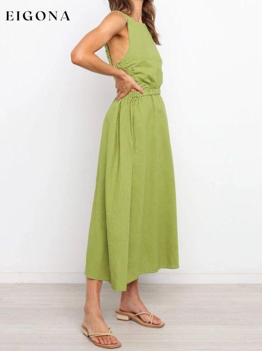 Women's Open Back Solid Color Sexy Cotton Linen Dress Clothes