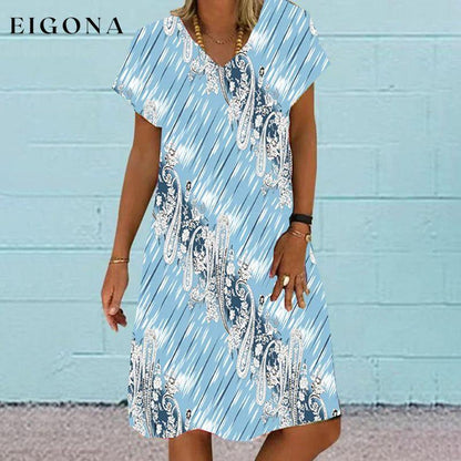 Abstract Print Casual Dress Sky Blue best Best Sellings casual dresses clothes Plus Size Sale short dresses Topseller