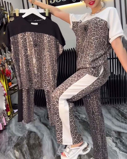 Casual Leopard Print Two-piece Set