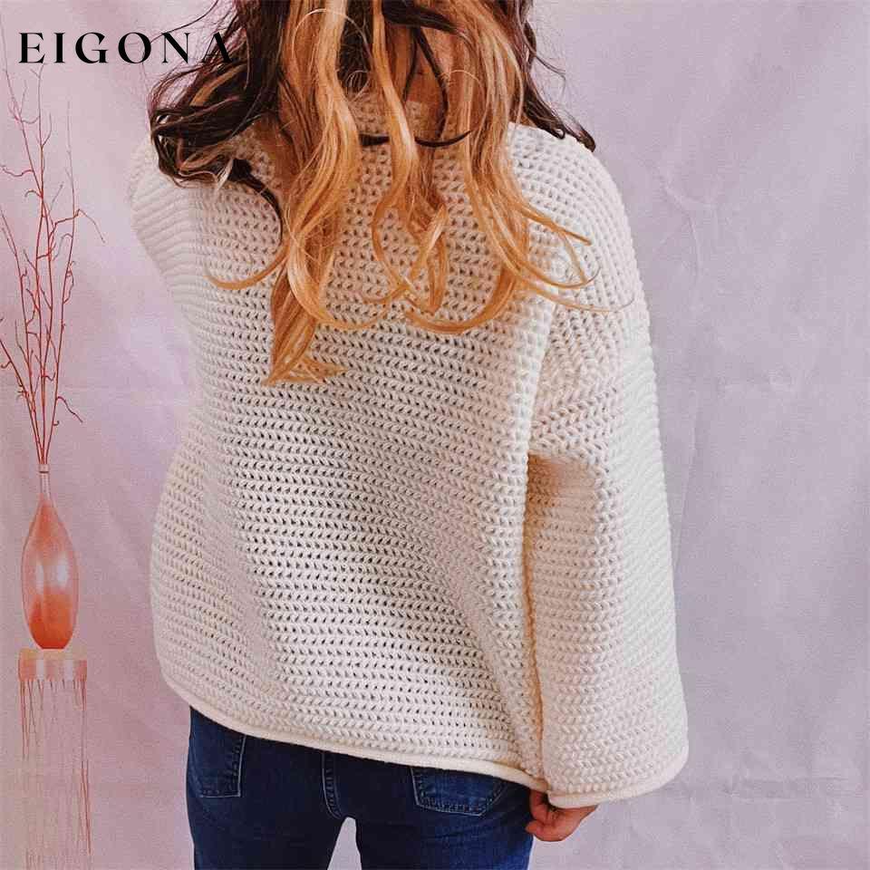 Openwork Boat Neck Long Sleeve Sweater clothes S.X Ship From Overseas sweater sweaters