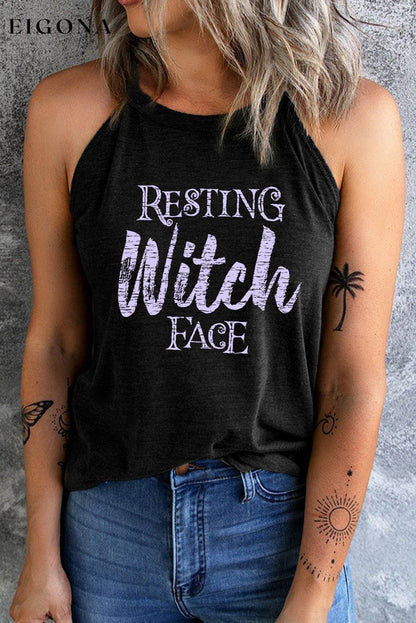 Round Neck RESTING WITCH FACE Graphic Tank Top Black clothes Ship From Overseas SYNZ t shirts trend