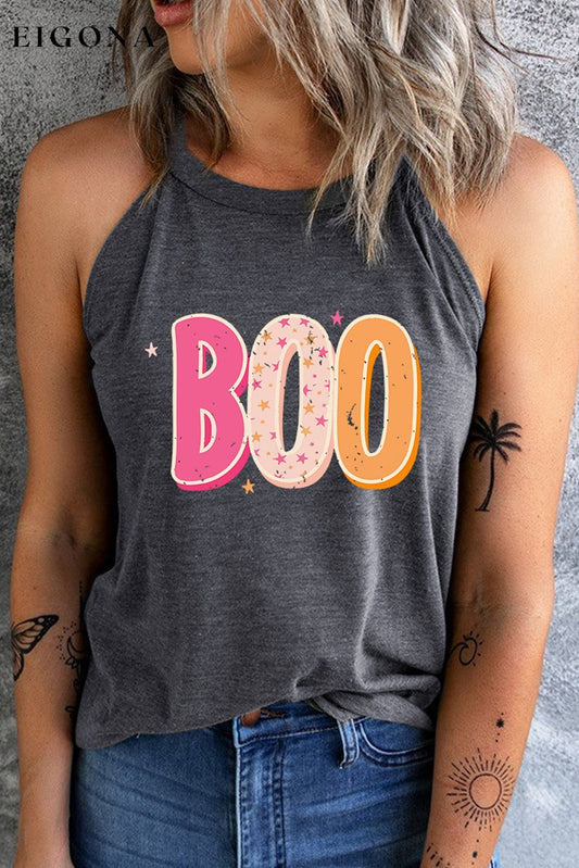 Round Neck Sleeveless BOO Graphic Tank Top Charcoal clothes Ship From Overseas SYNZ trend