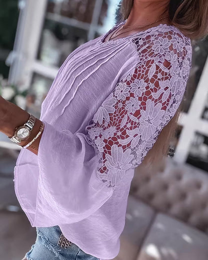 Fashion Hollow Out Lace Patchwork Blouse