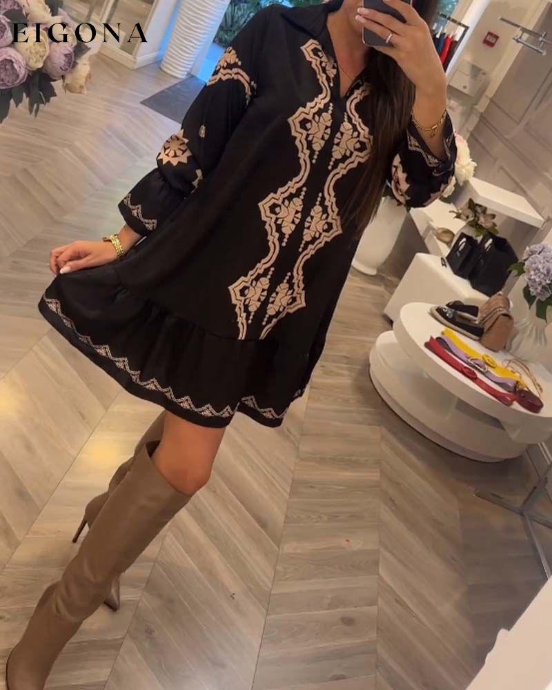 Geometric print lapel casual dress 2023 f/w 23BF casual dresses Clothes Dresses spring