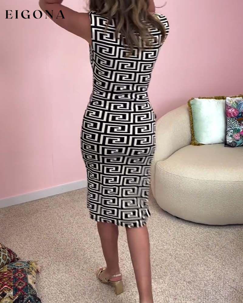 Geometric print sleeveless slit dress casual dresses summer