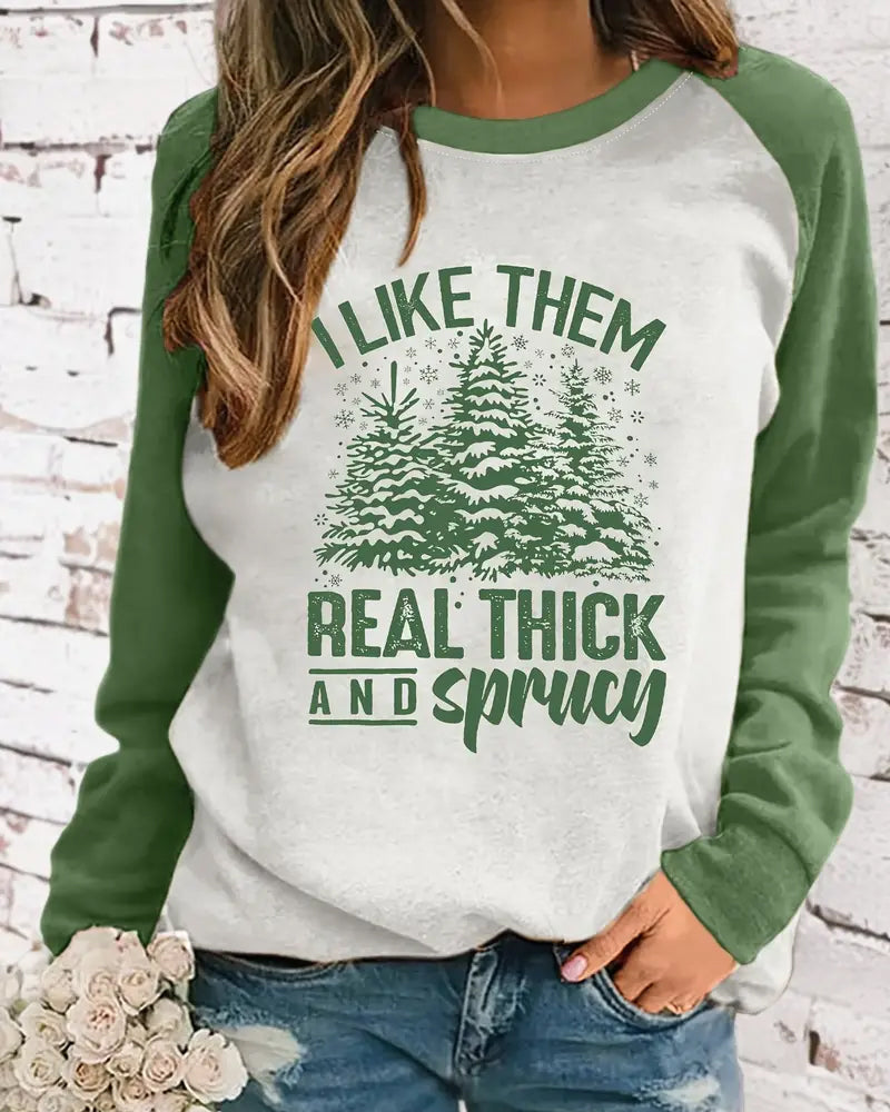 Cozy Christmas Tree & Letter Print Long Sleeve Raglan Sweatshirt 2024 f/w christmas sweatshirts