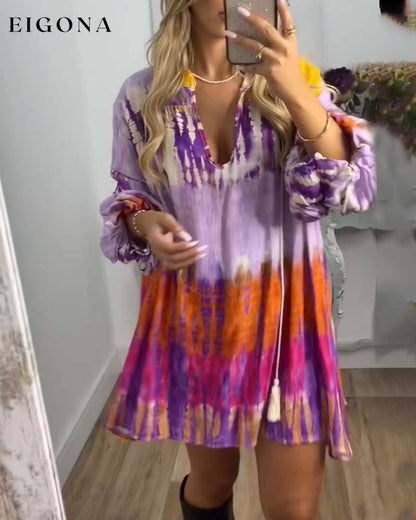 Tie-dye printed V-neck casual dress casual dresses spring summer