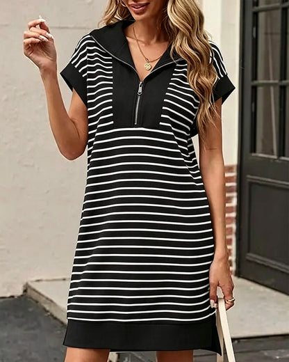 Half-Zip Striped Loose Fit Casual Dress
