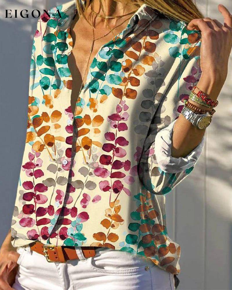 Lapel colorful branch print shirt blouses & shirts spring summer