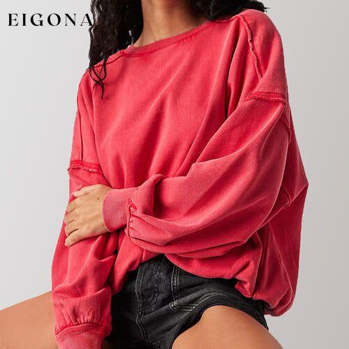 Exposed Seam Dropped Shoulder Oversized Fashion Sweatshirt clothes D&C Ship From Overseas sweater sweaters Sweatshirt