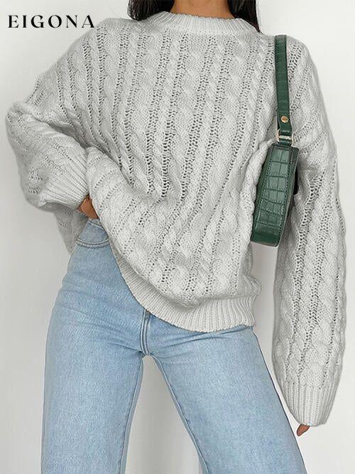 Openwork Round Sleeve Cable-Knit Sweater Cloudy Blue clothes Ship From Overseas sweater sweaters Sweatshirt X.W