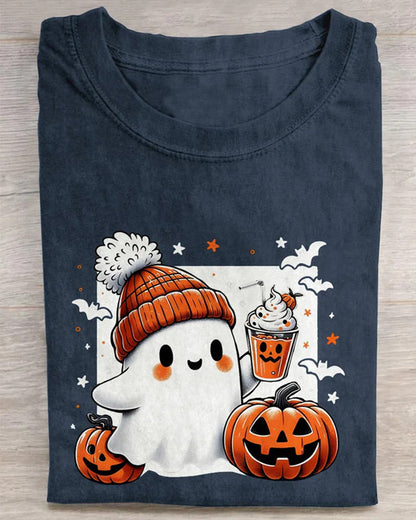 Halloween Cute Ghost Casual Print T-shirt 2024 f/w halloween spring summer t-shirts