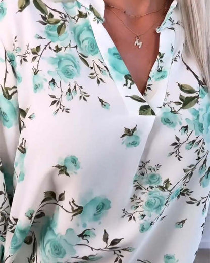 Casual rose print blouse 202466 blouses & shirts spring summer