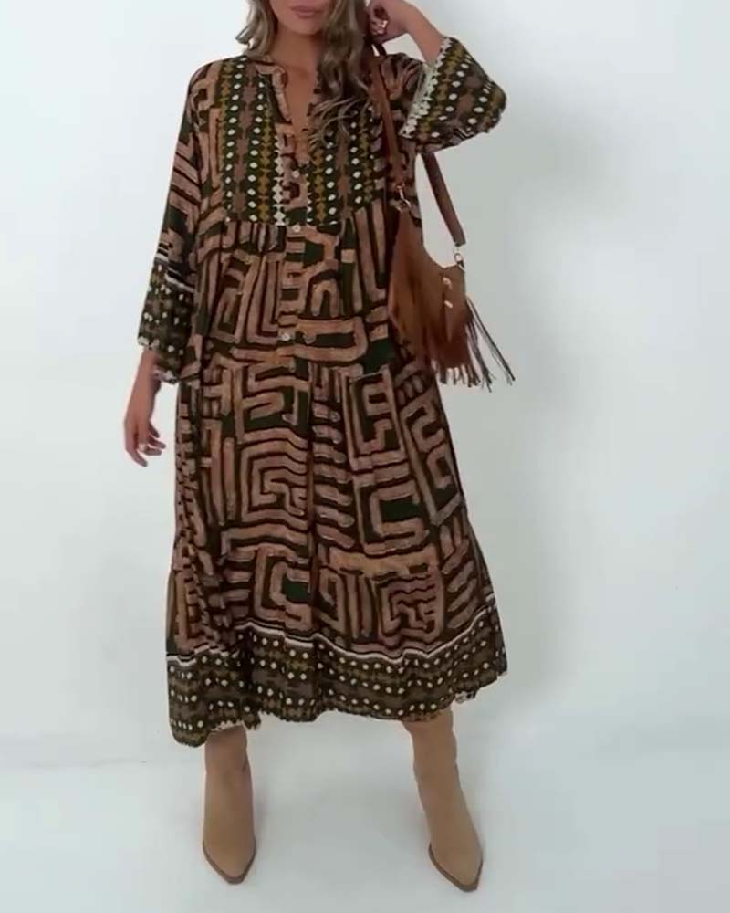 Ethnic Geometric Print Dress