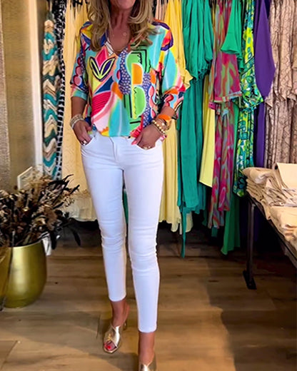 Blusa Estampada Solta Manga Longa