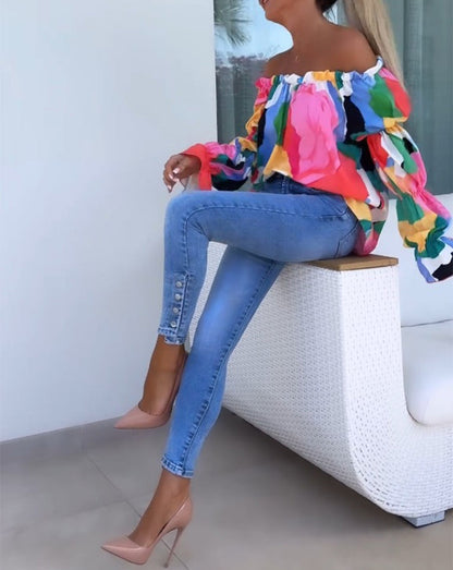 Top casual monospalla stampato colorato